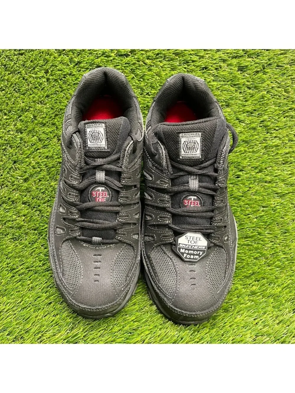 Skechers Cankton Mens Size 9.5E Black Gray Steel Toe Lace Up Safety Work Shoes